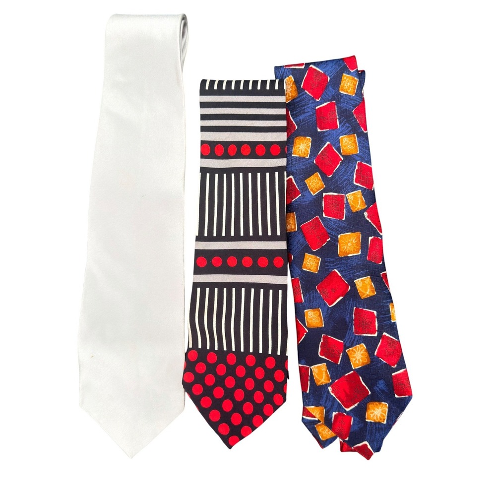Bachrach Barbara Blank Mylon Silk Tie Lot Mens Champagne Geometric Abstract Vtg